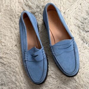J. Crew Winona Blue Suede Lug Sole Penny Loafers